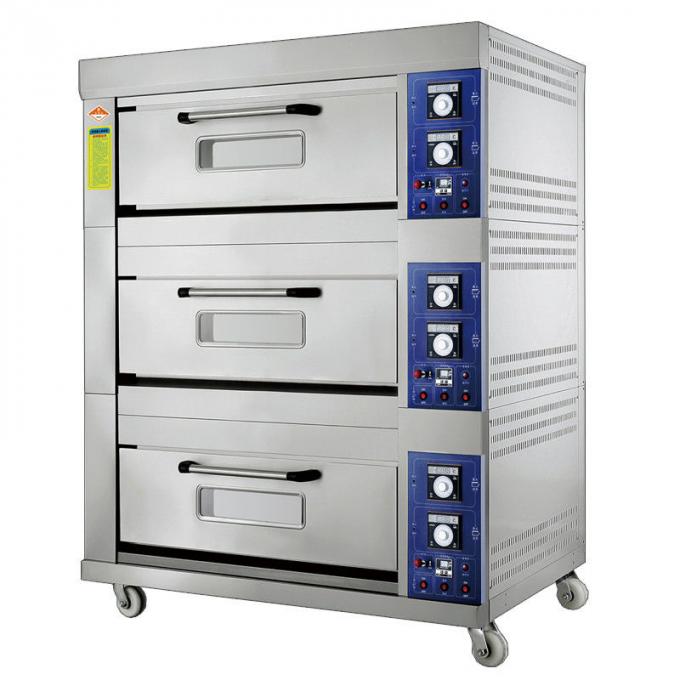 Lò nướng nhiều lớp bằng khí nén với điều khiển thời gian và phạm vi nhiệt độ có thể điều chỉnh 20 ~ 400 ° C Công suất 3 Decks 6 Khay
