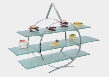 3 - Layer Dim Sum Display Stand for Serving Buffet Food , Melding Green Tined Glass