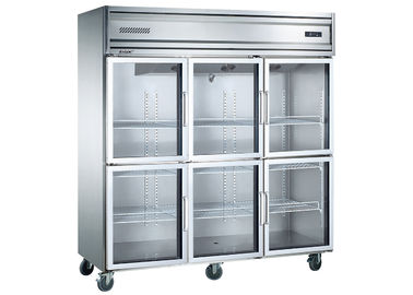 Nhập khẩu Aspera nén Sáu cửa kính thương mại nhà bếp tủ lạnh với bốn thiết bị di động bánh xe