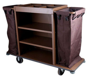 Khách sạn 3 - Tier Housekeeping Cart,6 " PP Wheels Iron Paint Brown Thiết bị dịch vụ phòng