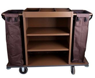 Khách sạn 3 - Tier Housekeeping Cart,6 " PP Wheels Iron Paint Brown Thiết bị dịch vụ phòng